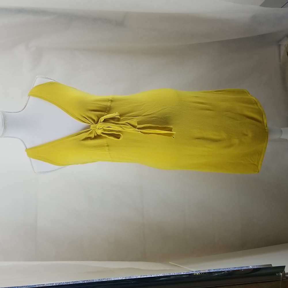 ZARA Yellow Green Viscose Double Tie Halter Midi Dress
